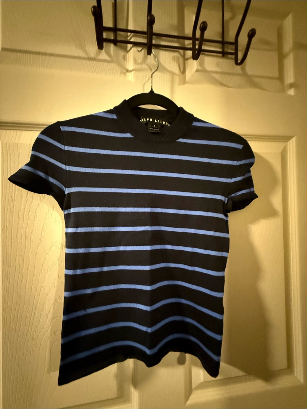 Ralph Lauren Black Label Navy and Blue Striped Short-Sleeve Shirt, Size S